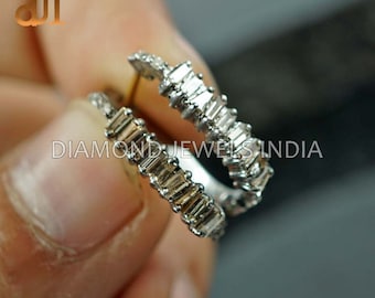 Brown Baguette Diamond 925 Silver Huggie Hoop Earrings Handmade  Minimalist Jewelry Women&#39;s Gift EAMJ-1313
