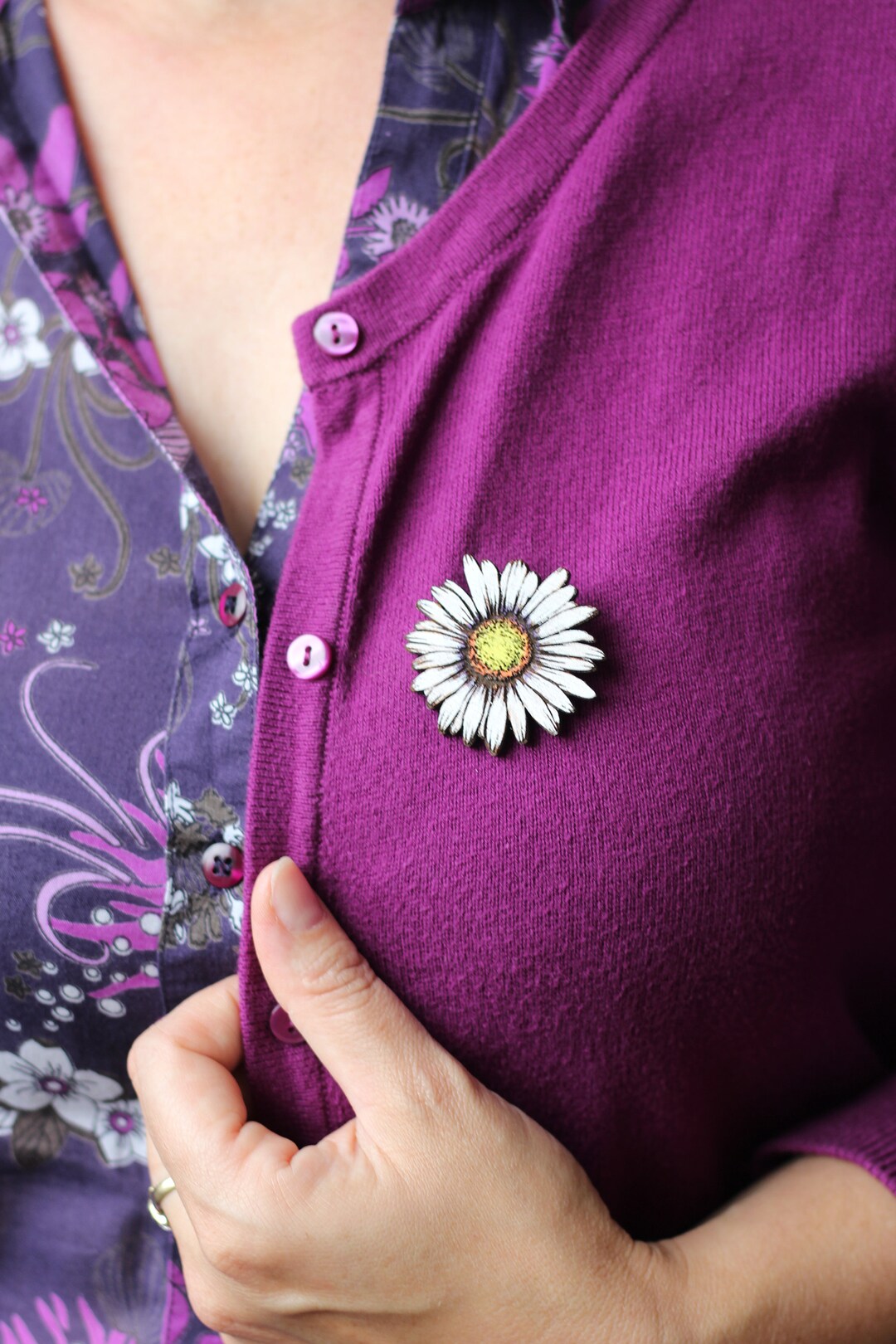 DAISY BROOCH White Lawn Daisy Wooden Flower Brooch Marguerite Etsy