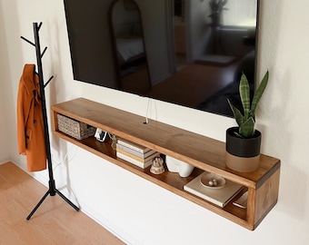 FLOATING TV TABLE - Solid Wood Console Stand - Wall Mounted Shelf