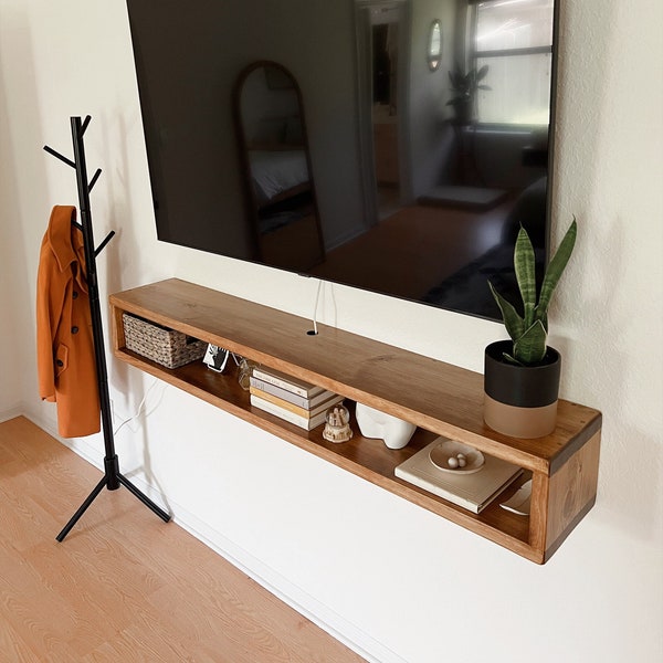 FLOATING TV TABLE - Solid Wood Console Stand - Wall Mounted Shelf