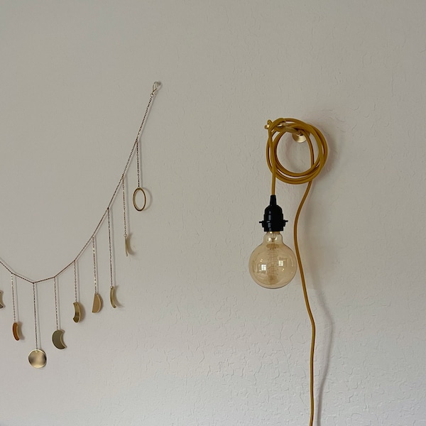 GOLD Plug-In Lamp Kit Swag Pendant Light - Shade Ready Hanging Socket 9 Feet Cord Set & thumb Switch - DIY Lighting