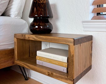 FLOATING NIGHTSTAND SET of two - Solid Wood Night Stand - Wall Mounted Shelf