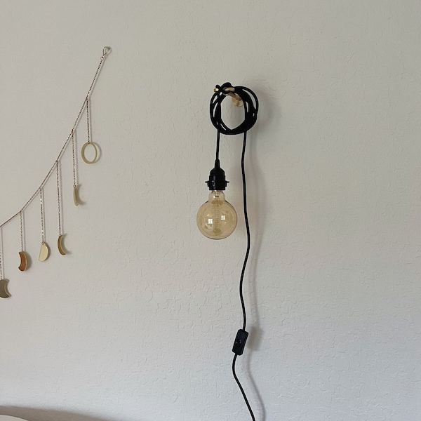BLACK Plug-In Lamp Kit Swag Pendant Light - Shade Ready Hanging Socket 9 Feet Cord Set & thumb Switch - DIY Lighting
