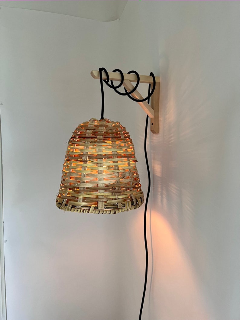 RATTAN HANGING LAMP Pendant Wicker Lampshade Boho Cord Light Wedding Decor Lights Housewarming Gift image 3