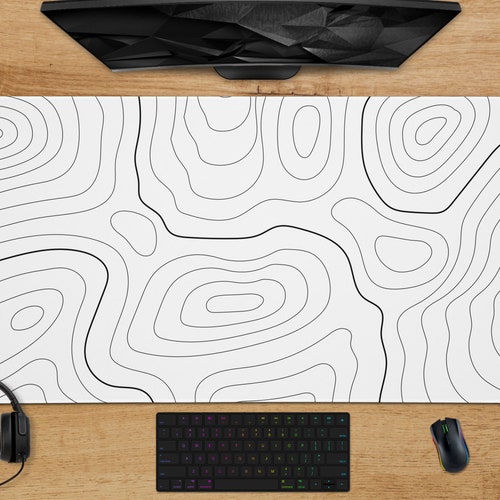 Topographic Abstract Desk Mat White Lines Geographic Map Etsy Denmark