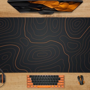 Topographic abstract Desk Mat, Orange geographic map gaming large Mouse Pad XXL