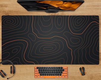 Topographic abstract Desk Mat, Orange geographic map gaming large Mouse Pad XXL