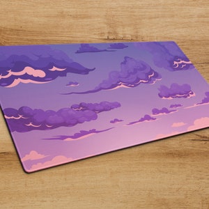 Anime Lo-fi Aesthetic Cloudy Sky Desk Mat, Purple Pink Gaming Large ...