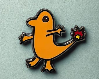 SIZZLE LIZARD Hard Enamel Pin | Funny Orange Fire Parody | Anime Gamer Gift | Collectible Pin