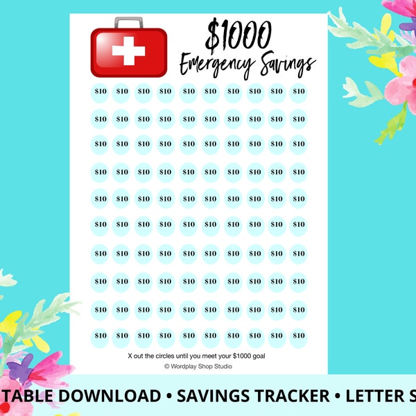 Emergency Fund Tracker | vacation fund tracker, 1000 dollar emergency tracker, budgeting tracker, budgeting printables, dave ramsey style