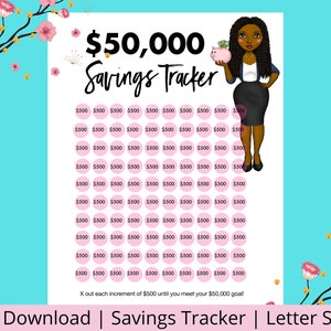 50,000 Dollar Savings Tracker | Budget Planner Printable, Savings Printable, Savings Challenge, Goal Tracker, Habit Tracker, PDF, Black Biz