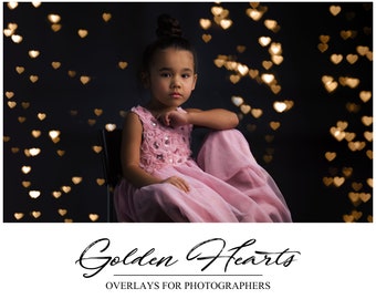 Superposiciones de corazones dorados - Heart Bokeh Overlay - Valentine's Day Overlay - Oro Bokeh - Corazones Superposición para Photoshop - PS Overlay - Boda