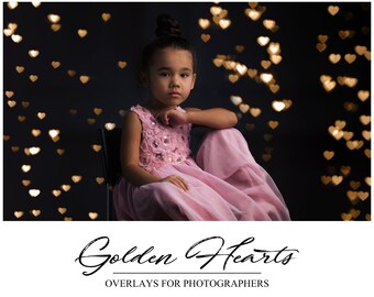 Gouden harten overlays-hart bokeh overlay-Valentijnsdag overlay-goud bokeh-harten overlay voor Photoshop-PS overlay-Wedding