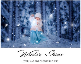 Superposiciones de brillo de invierno - Superposición de estrellas - Superposición de chispas - Fondo de invierno - Superposición de invierno para Photoshop - Superposición de Photoshop de Navidad