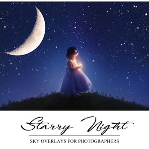 Night Sky Overlays - Moon Photoshop Overlays - Starry Sky - Photography Background - Sky Background - Stars Overlay - Milky Way Backdrop