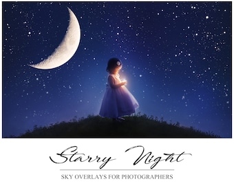 Superposiciones del cielo nocturno - Luna Photoshop Overlays - Cielo estrellado - Fondo de la fotografía - Fondo del cielo - Estrellas Superposición - Telón de fondo de la Vía Láctea