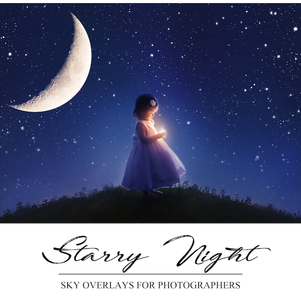 Night Sky Overlays - Moon Photoshop Overlays - Starry Sky - Photography Background - Sky Background - Stars Overlay - Milky Way Backdrop