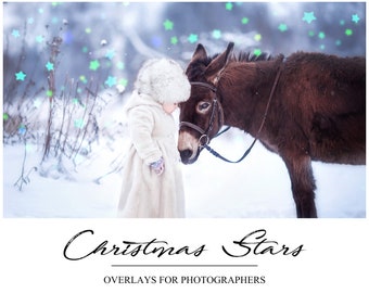 Superposiciones de estrellas de Navidad - Superposición de Navidad - Stars Bokeh - Colorful Bokeh Overlay - Winter Overlay for Photoshop - PS Overlay - Holidays