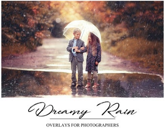 Dromerige regenoverlays - Herfstoverlay - Regenachtergrond - Regen Photoshop-overlay - Weeroverlay voor Photoshop - Fotografie-overlay