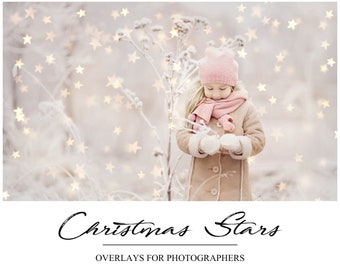 Gold Stars Overlays - Christmas Bokeh Overlay - Christmas Overlay - Gold Bokeh - Winter Overlay for Photoshop - PS Overlay - Holidays