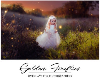 Gold Fireflies Overlays - Photoshop Overlays - Gold Shine Overlay - Magic Fireflies - Gold Particles - Photo Overlays - Photographers Tool