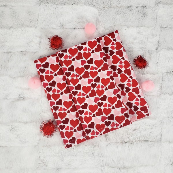 Valentine Cloth Napkins, Heart Cloth Napkins, Red Pink Heart Cloth Napkins, Love Cloth Napkins, Valentine Table Linen, Cloth Napkin Set