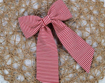 Red and White Striped Hair Bow, Large Candy Cane Hair Accessory, Handmade