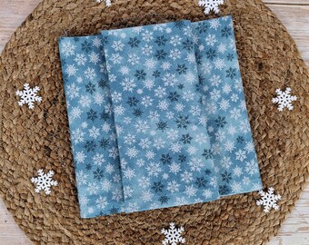 Blue Snowflake Christmas Cloth Napkins,  Glitter Ombre Winter Linen