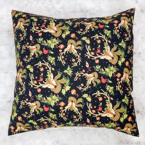 Reindeer Christmas Pillow Cover, Reindeer in Scarf Pillow Cover, Gold on Black Christmas Pillow Cover, Country Christmas, Holiday Decor