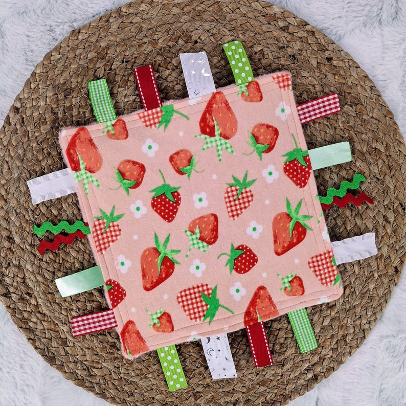 Strawberry Crinkle Tag Toy: Baby Sensory Ribbon Toy, Handmade - Etsy