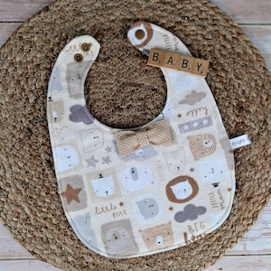 Bear Cuddles Bib, Neutral Baby Bear Bib, Bow Tie Bib, Cotton Baby Bib, Soft and Absorbent Baby Bib, Handmade Boy Baby Gift, Baby Shower Gift