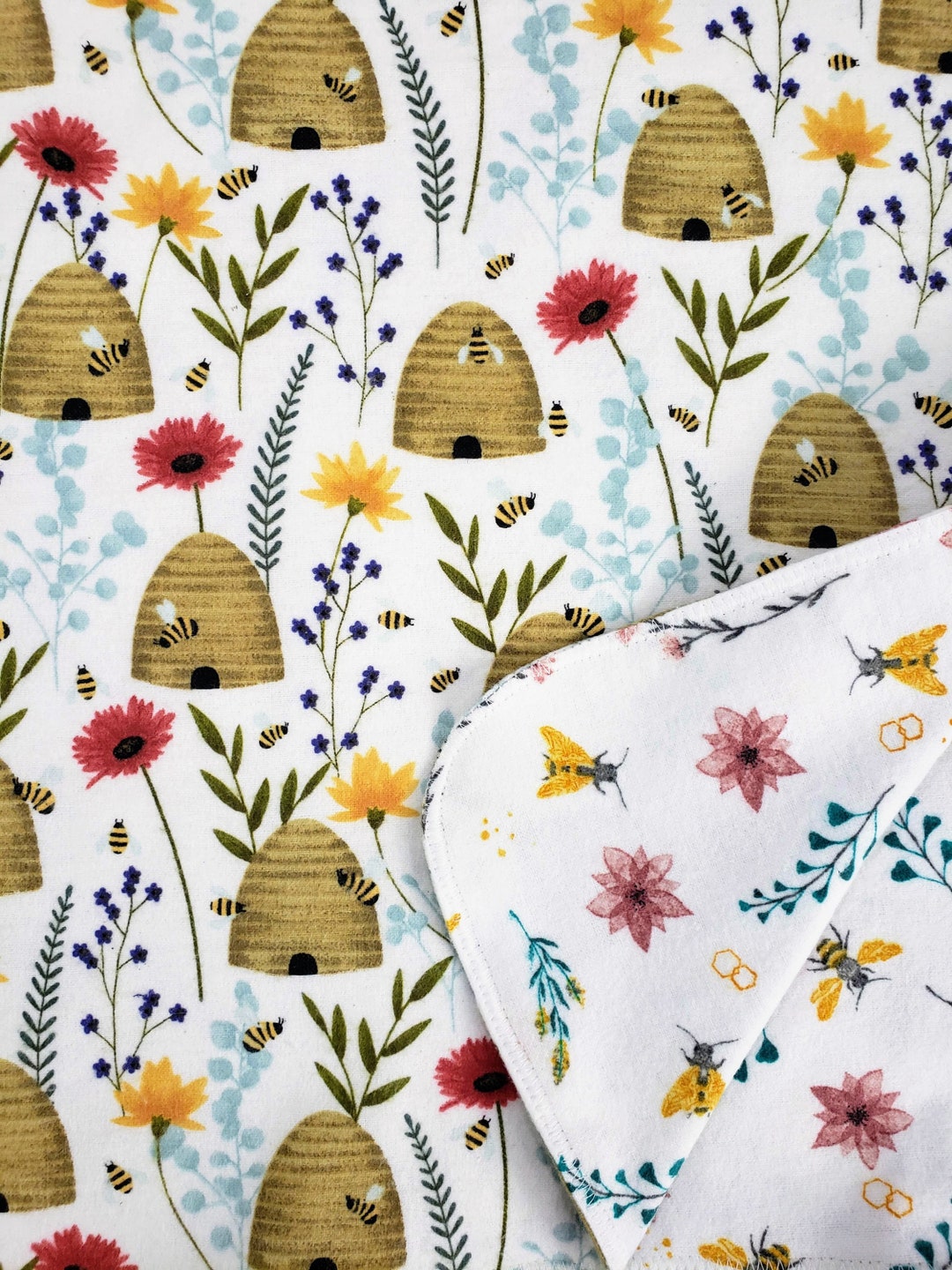 Floral Bee Hive Baby Blanket Bee Flannel Baby Blanket Etsy