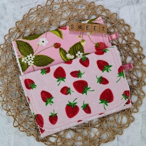 Pink Strawberry Burp Cloth, Absorbent Flannel Terry Burp Rag, Baby Girl Gift