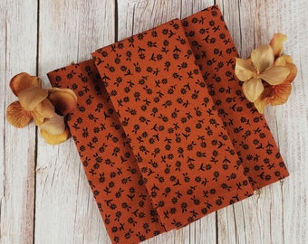 Thanksgiving Cloth Napkins, Fall Cloth Napkins, Rust Floral  Cloth Napkins, Fall Table Linen, Cotton Dinner Napkins, Handmade Napkins