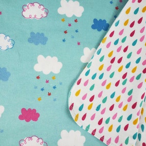 Clouds and Raindrop Receiving Blanket, Colorful Reversible Baby Blanket, Security Blanket, Crib Blanket, Handmade Baby Gift, Gender Neutral
