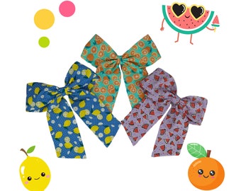 Summer Fruit Hair Bow, Lemon Hair Bow,  Watermelon Hair Bow, Orange Hair Box, Girl's Hair Bow, Adult Hair Bow, Large Hair Bow, Handmade Bow