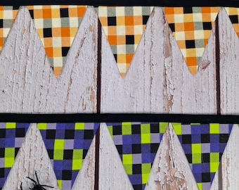 Halloween Plaid Fabric Pennant Banner, 3-Yard Garland