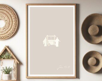 Woman At the Well Digital Print Jesus Heals Samaritan Woman Healed Hem Bible Sketch Neutral Minimalist Christian Wall Art Christian Nursery