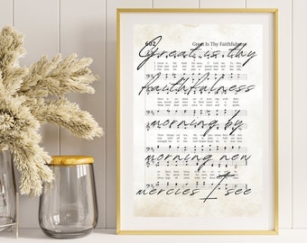 Great Is Thy Faithfulness Printable Wall Art Instant Download Antique Hymn Vintage Sheet Music Inspirational Quote Christian Art Scrap Book