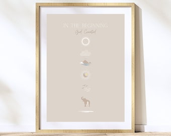 7 Days of Creation Minimalist Illustration Genesis Abstract Christian Wall Art Neutral Christian Nursery Decor Children's Church Wall Decor