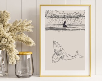 Jonah and the Whale Digital Print Jonah and the Big Fish Sketches Jesus Wall Art printable Bible Art, Christian Faith Jonah 2:2 Bible Verse