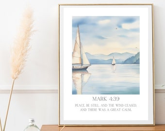 Jesus Bible Verse Mark 4:39 Digital Art Print, Peace Be still Scripture Wall Art, Bible Verse  Art, Christian Home Decor Wall Art Gift Print