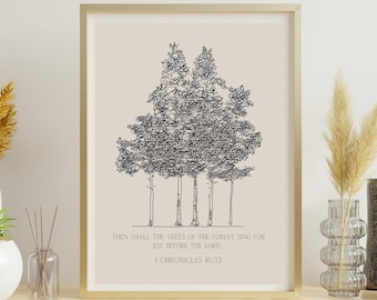 Bible verse Vintage Tree Sketch, Modern Drawing, Digital Art Print Scripture Decor, Printable Christian Home Decor, Poster 1 Chronicles 16
