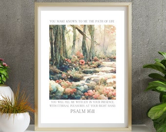 Psalm 16 You make known to me the path Digital Art Poster, Bible verse prints, Modern Christian Home Decor, Christian Faith Poster