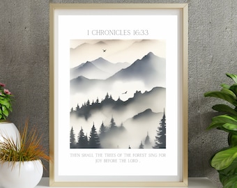 Bible verse Tree Sketch, Modern Drawing, Digital Art Print Scripture Decor, Printable Christian Home Decor, Faith Poster 1 Chronicles 16:33