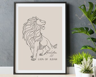 Lion of Judah Christian Digital Wall Art Vertical Animal Nursery Print Decor Bible Sketch Jesus Line Drawing Revelation 5 Names of God