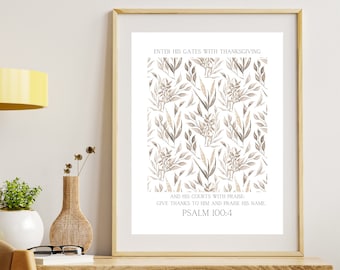 Psalm 100 Thanksgiving, Vintage poster, Digital Download, Modern Scripture Decor, Bible verse prints, Christian Home Decor,Faith Poster