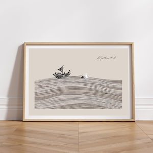 Jesus and Peter Walk on Water Digital Download Modern Bible Art Bible Verse Wall Art Jesus Print Bible Sketch Boho Scripture Home Decor