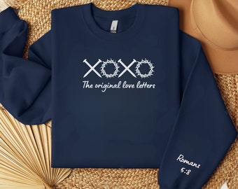 XOXO The Original Love Letters Embroidered Crewneck Sweatshirt with Sleeve Design