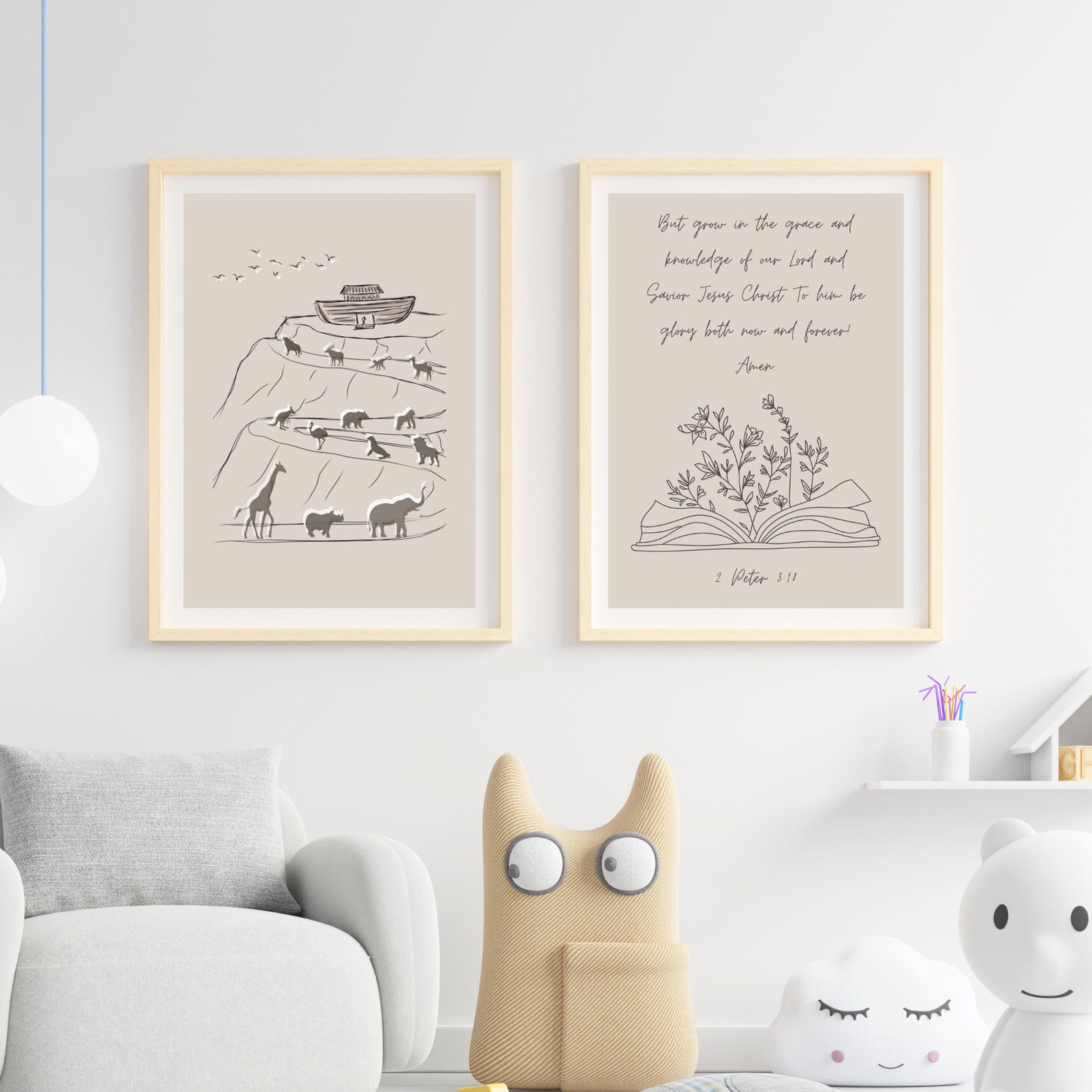 Noahs Ark Two of Every Animal Digital Print Bible Sketches Jesus Art ...